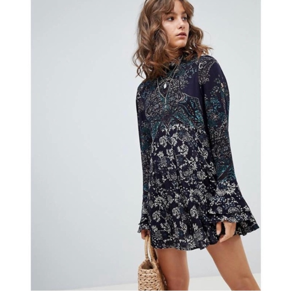 Free People Lady Luck Tunic Dress in BlueCombo